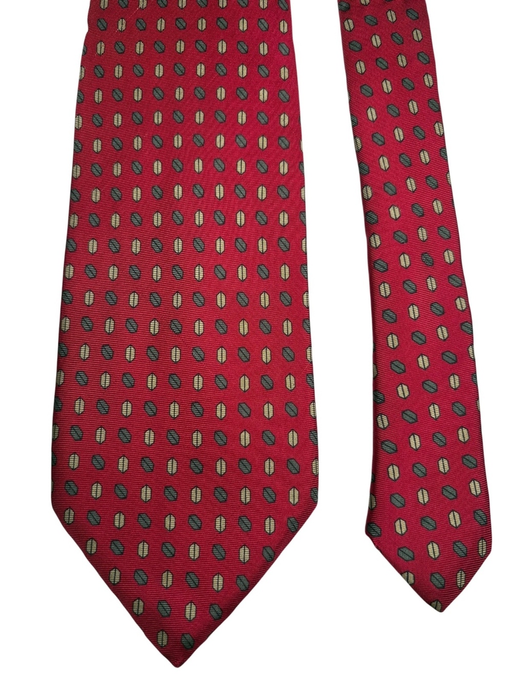 Fendi 100% Silk Red Cream Geometric Made in Italy Men's Designer Tie